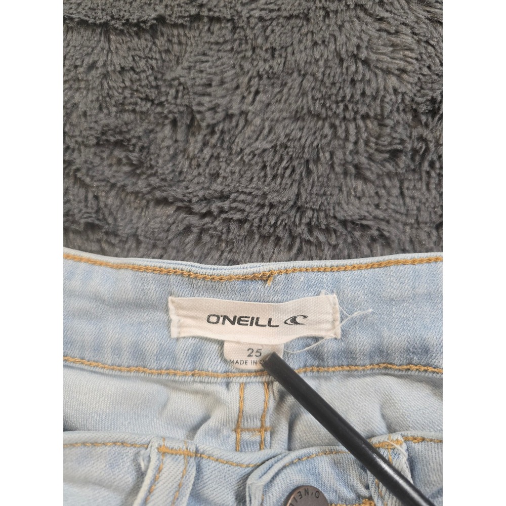 ONeill Womens High Waisted Light Wash Frayed Hem Denim Cut Off Shorts Size 25 - Picture 2 of 6